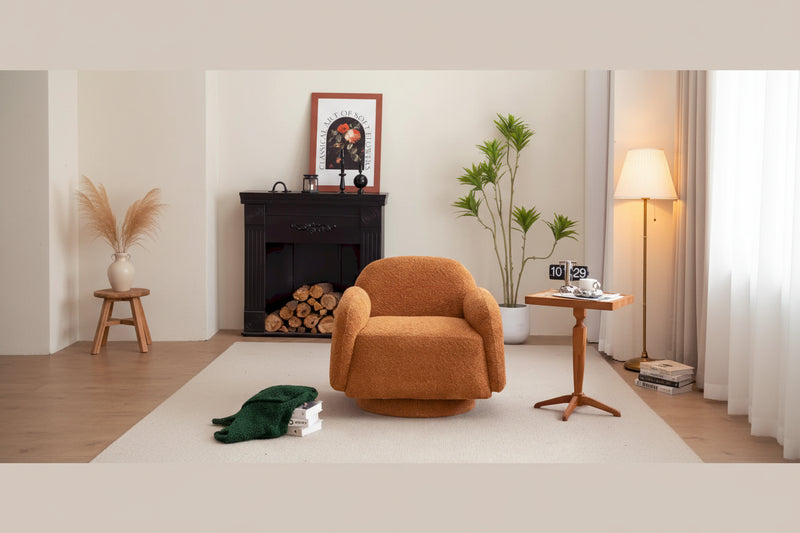 Boucle Upholstered Swivel Accent Barrel Chair with Armrest, Set of 1