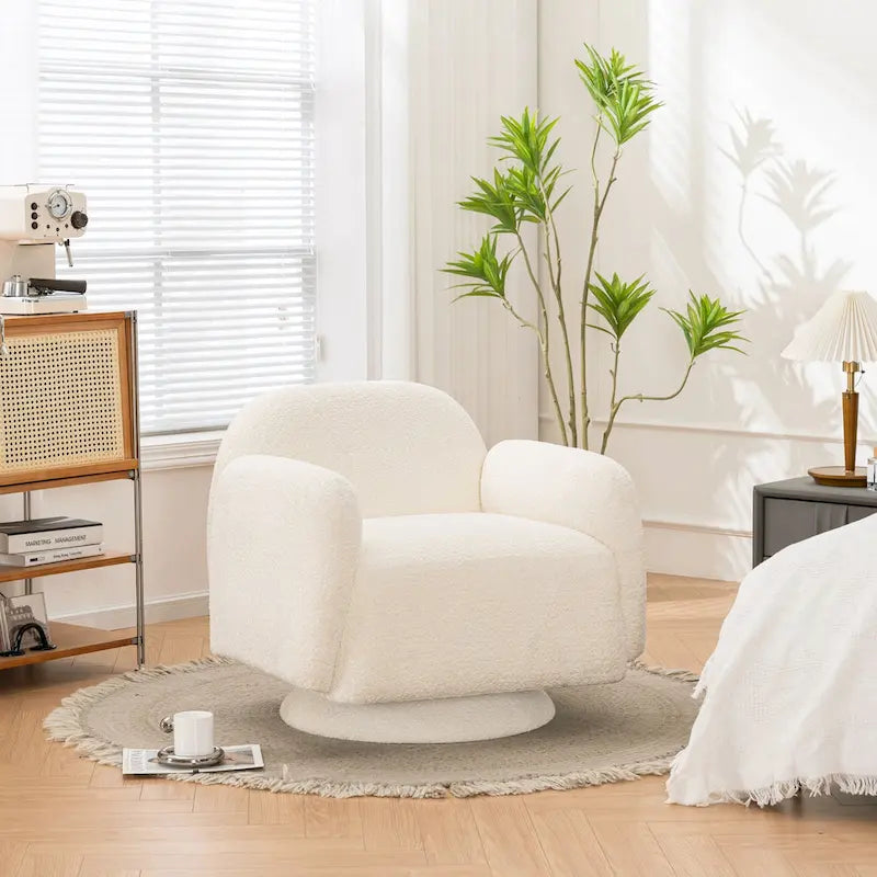 Poltrona girevole accent (a barilotto) in tessuto bouclé Marrone / Bianco / Grigio, 1 posto