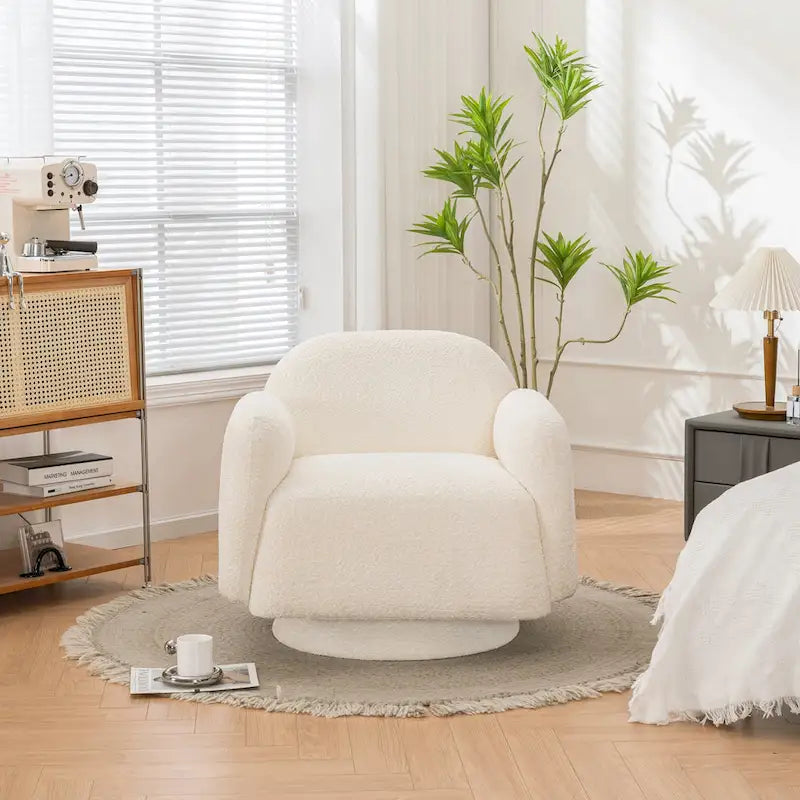 Poltrona girevole accent (a barilotto) in tessuto bouclé Marrone / Bianco / Grigio, 1 posto