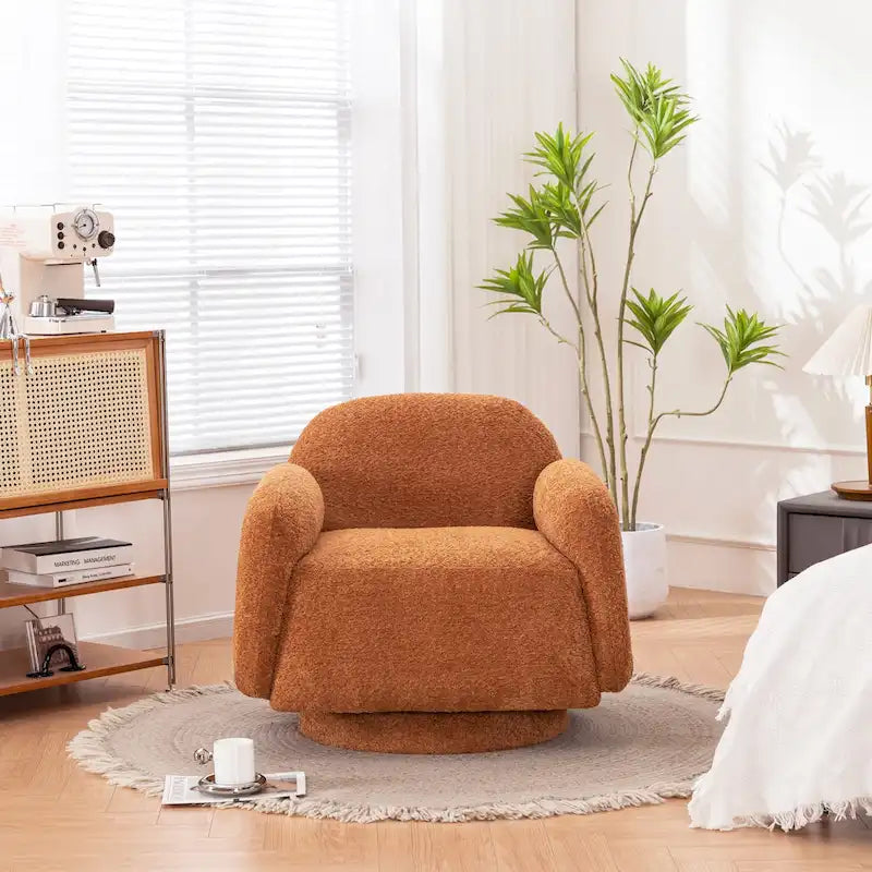 Poltrona girevole accent (a barilotto) in tessuto bouclé Marrone / Bianco / Grigio, 1 posto