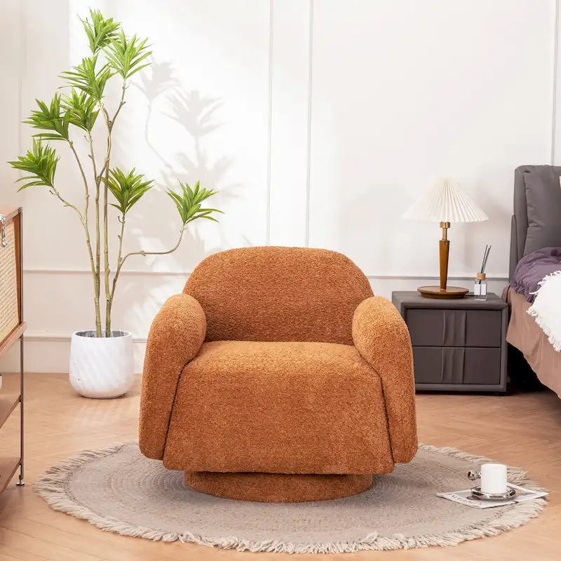 Poltrona girevole accent (a barilotto) in tessuto bouclé Marrone / Bianco / Grigio, 1 posto
