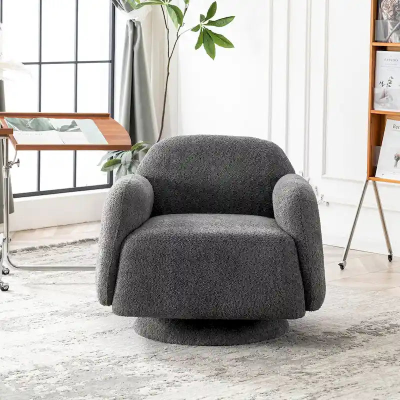 Poltrona girevole accent (a barilotto) in tessuto bouclé Marrone / Bianco / Grigio, 1 posto