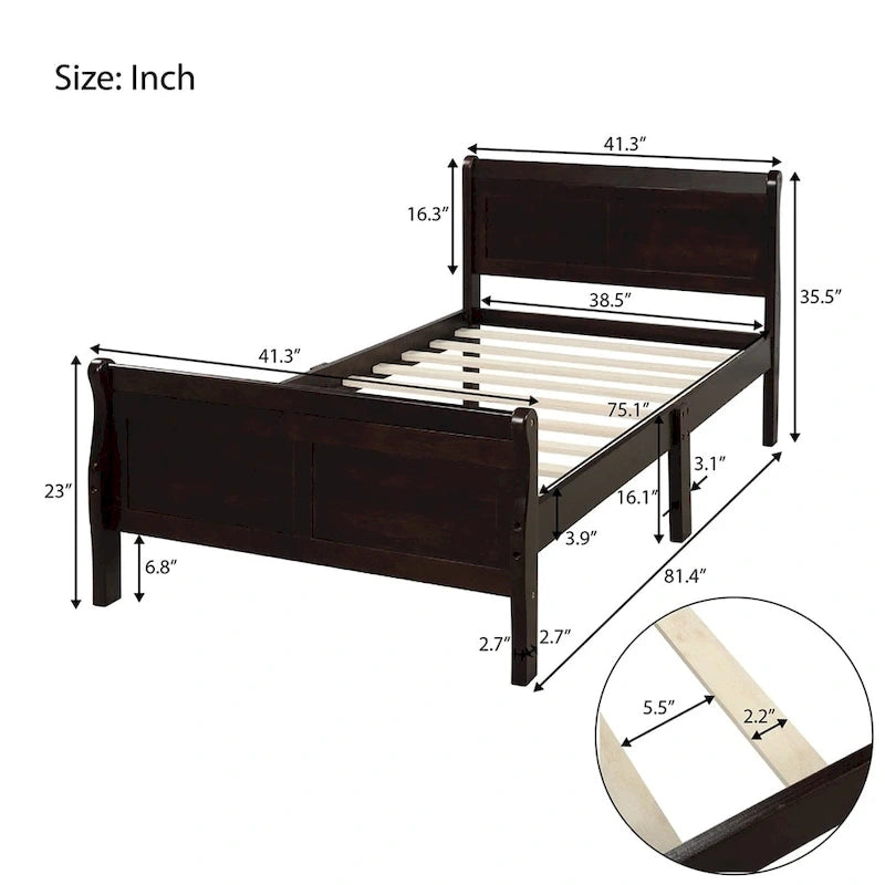 Struttura letto a piattaforma in rovere / bianco / espresso – Singolo, Adatto per 1 persona