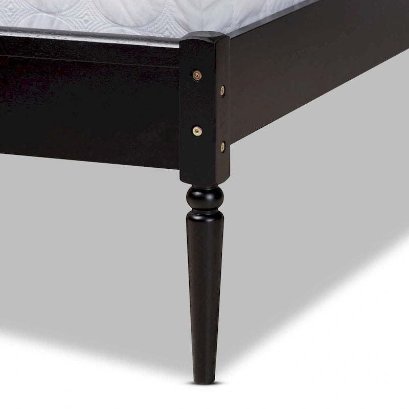 Letto matrimoniale Queen in carbone di legna con testiera in rattan intrecciato in stile Mid-Century