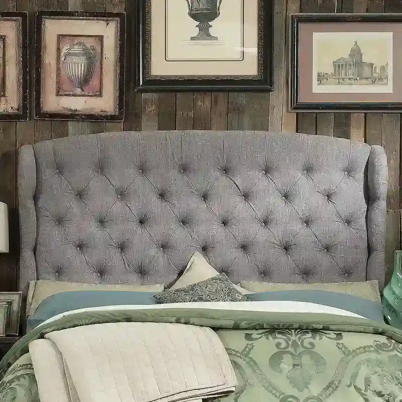 Testiera in tessuto capitonné con alette grigio / beige / blu scuro / antracite – singola e queen