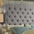 Testiera in tessuto capitonné con alette grigio / beige / blu scuro / antracite – singola e queen