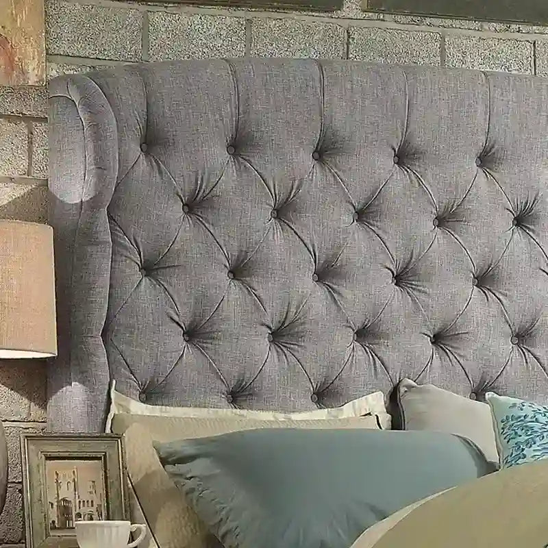 Testiera in tessuto capitonné con alette grigio / beige / blu scuro / antracite – singola e queen