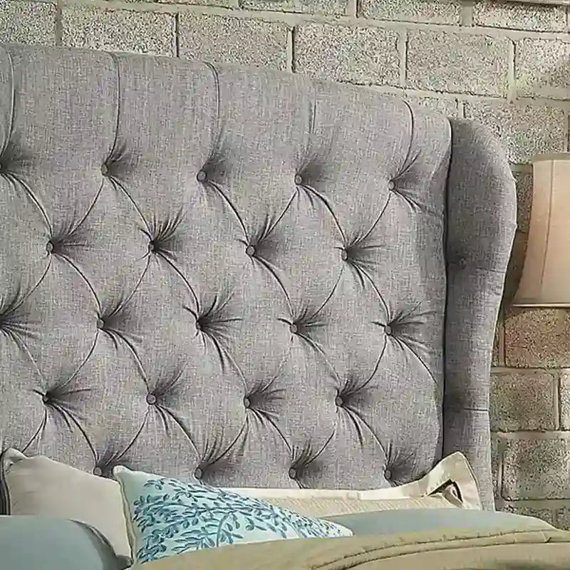 Testiera in tessuto capitonné con alette grigio / beige / blu scuro / antracite – singola e queen