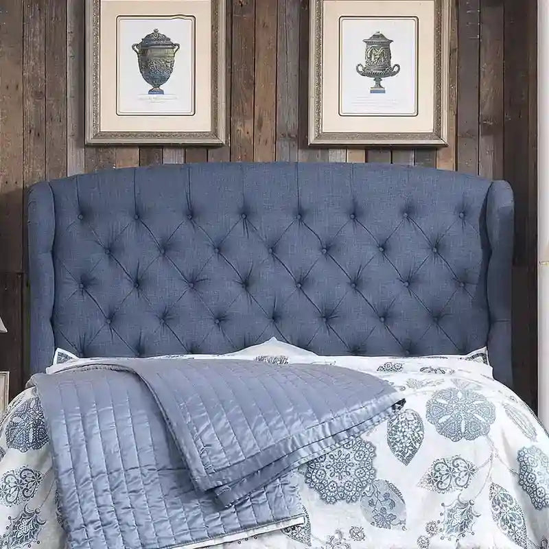 Testiera in tessuto capitonné con alette grigio / beige / blu scuro / antracite – singola e queen