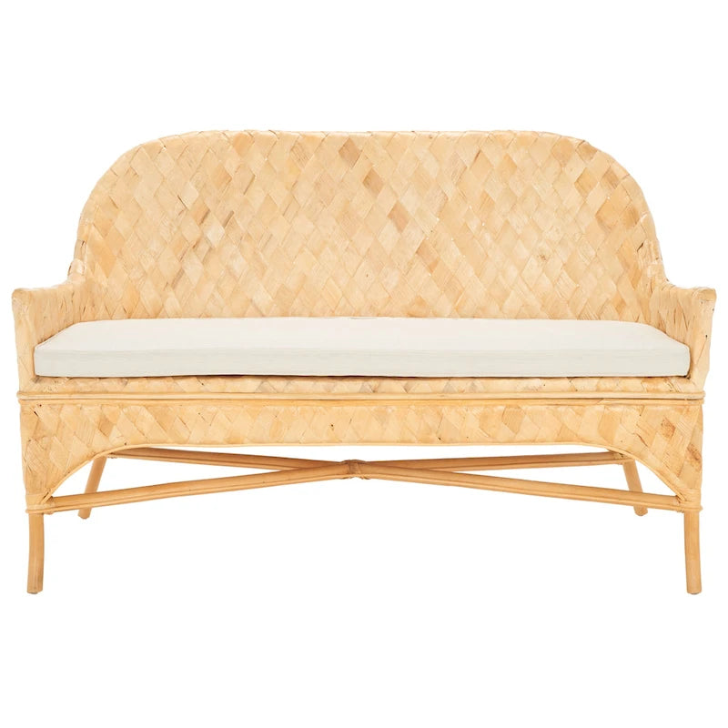 Divanetto/Panca in Rattan Intrecciato Naturale/Bianco, 2 posti, 132 cm (L) x 61 cm (P) x 84 cm (A)