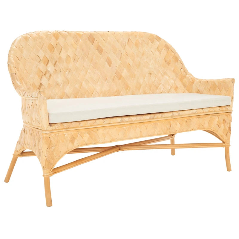 Divanetto/Panca in Rattan Intrecciato Naturale/Bianco, 2 posti, 132 cm (L) x 61 cm (P) x 84 cm (A)
