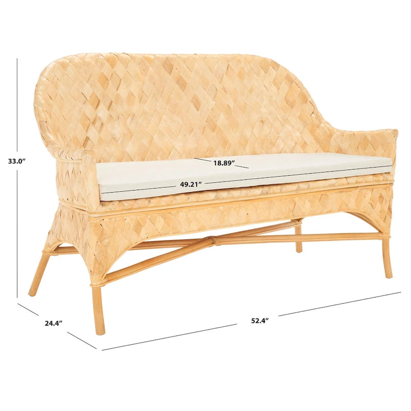 Divanetto/Panca in Rattan Intrecciato Naturale/Bianco, 2 posti, 132 cm (L) x 61 cm (P) x 84 cm (A)