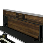 Letto imbottito a piattaforma Full Size con rotelle e 2 cassetti, lino beige, per 2 persone