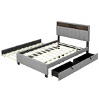 Letto imbottito a piattaforma Full Size con rotelle e 2 cassetti, lino beige, per 2 persone