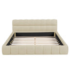 Letto imbottito a piattaforma, in lino beige, matrimoniale, 2 posti letto