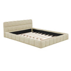 Letto imbottito a piattaforma, in lino beige, matrimoniale, 2 posti letto