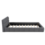 Letto imbottito a piattaforma, in lino beige, matrimoniale, 2 posti letto