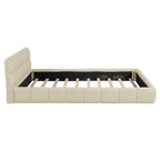 Letto imbottito a piattaforma, in lino beige, matrimoniale, 2 posti letto
