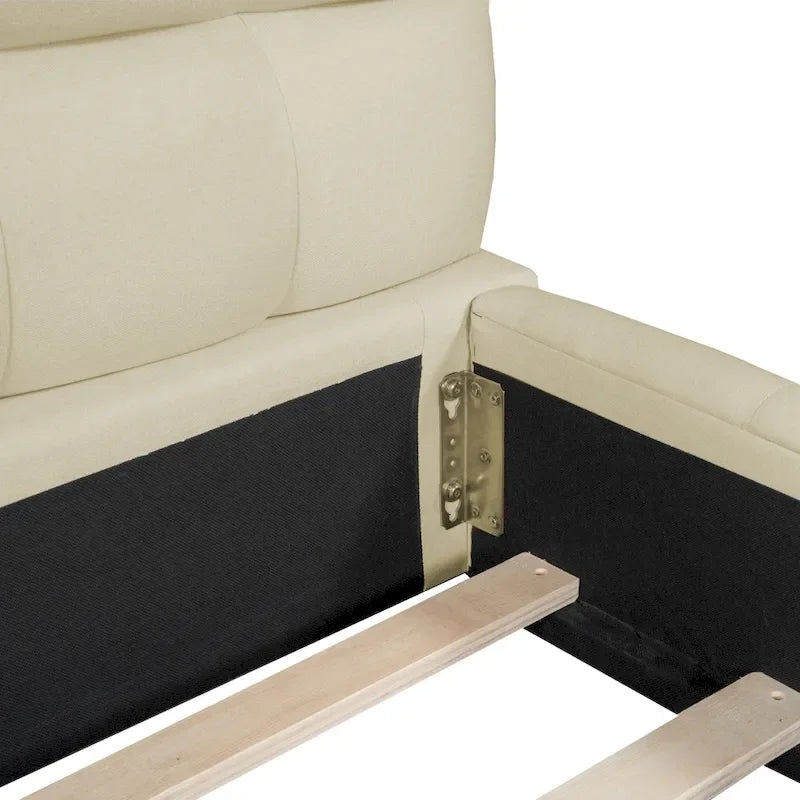 Letto imbottito a piattaforma, in lino beige, matrimoniale, 2 posti letto