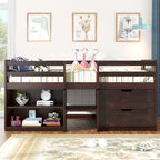 Letto a soppalco singolo antico grigio / espresso / bianco antico con 2 mensole e 2 cassetti - 1 persona