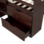 Letto a soppalco singolo antico grigio / espresso / bianco antico con 2 mensole e 2 cassetti - 1 persona