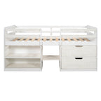 Letto a soppalco singolo antico grigio / espresso / bianco antico con 2 mensole e 2 cassetti - 1 persona