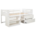Letto a soppalco singolo antico grigio / espresso / bianco antico con 2 mensole e 2 cassetti - 1 persona