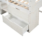 Letto a soppalco singolo antico grigio / espresso / bianco antico con 2 mensole e 2 cassetti - 1 persona