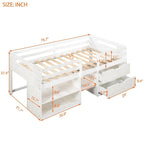 Letto a soppalco singolo antico grigio / espresso / bianco antico con 2 mensole e 2 cassetti - 1 persona
