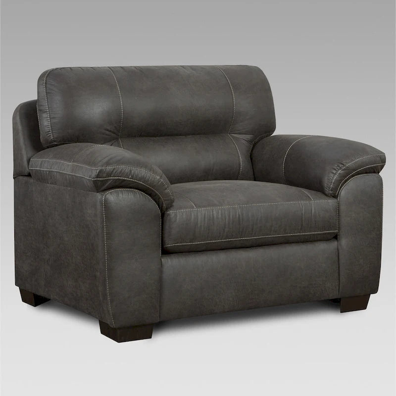 Poltrona grigia con braccioli e topper, con pouf, 1 posto