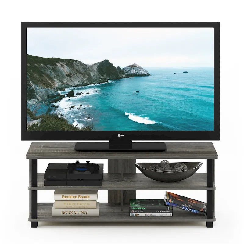 Mobile TV moderno a 3 ripiani in legno grigio/espresso per TV fino a 50"