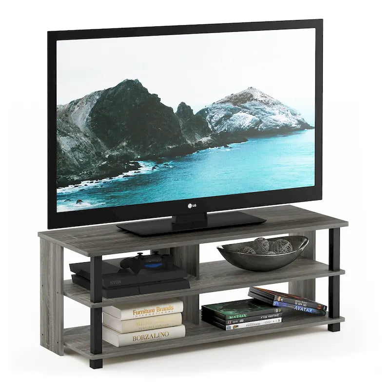 Mobile TV moderno a 3 ripiani in legno grigio/espresso per TV fino a 50"