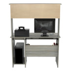 Scrivania da computer Smoke Oak con alzata, stile tradizionale, monoposto