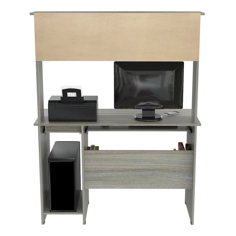 Scrivania da computer Smoke Oak con alzata, stile tradizionale, monoposto