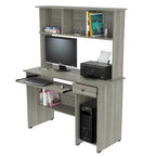 Scrivania da computer Smoke Oak con alzata, stile tradizionale, monoposto
