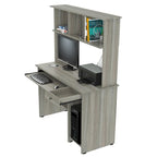 Scrivania da computer Smoke Oak con alzata, stile tradizionale, monoposto
