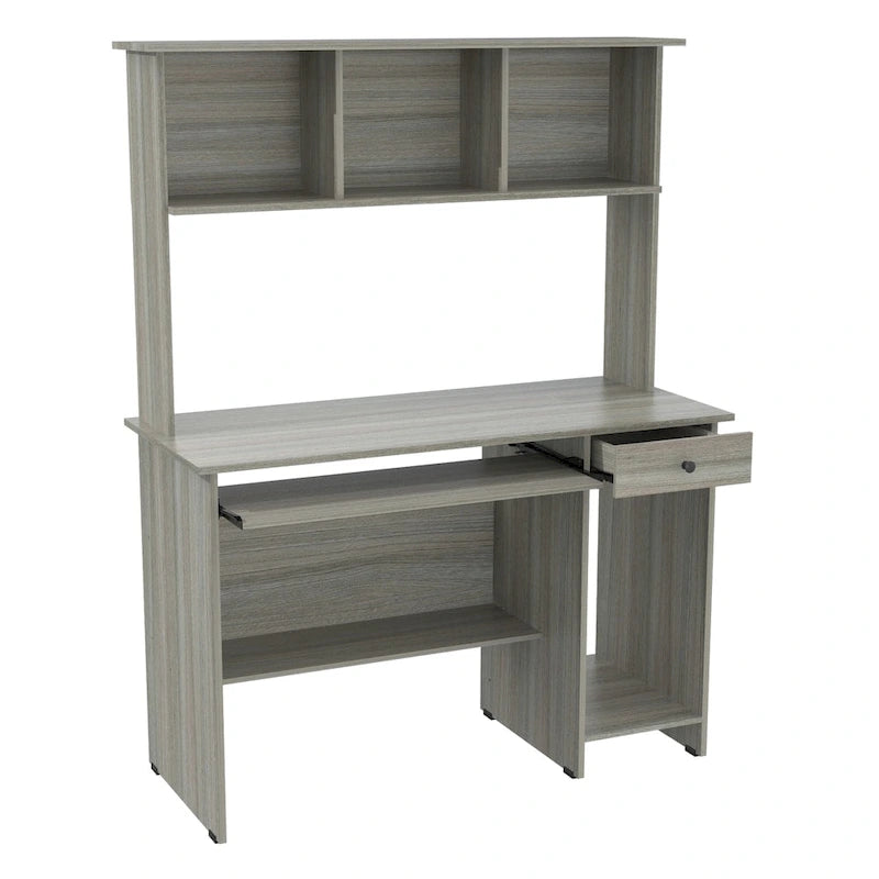 Scrivania da computer Smoke Oak con alzata, stile tradizionale, monoposto
