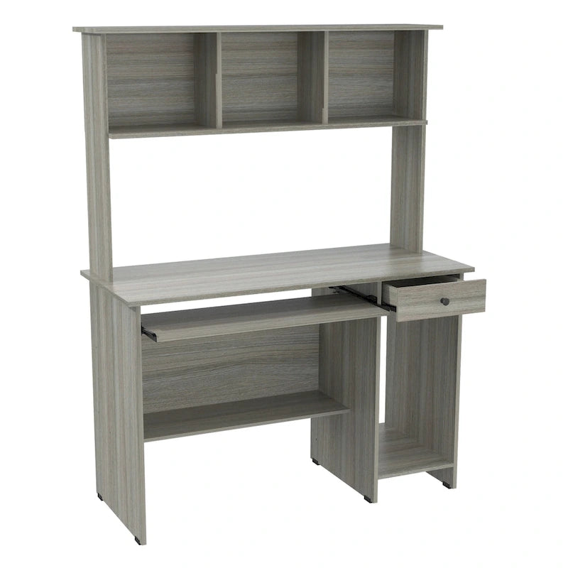 Scrivania da computer Smoke Oak con alzata, stile tradizionale, monoposto