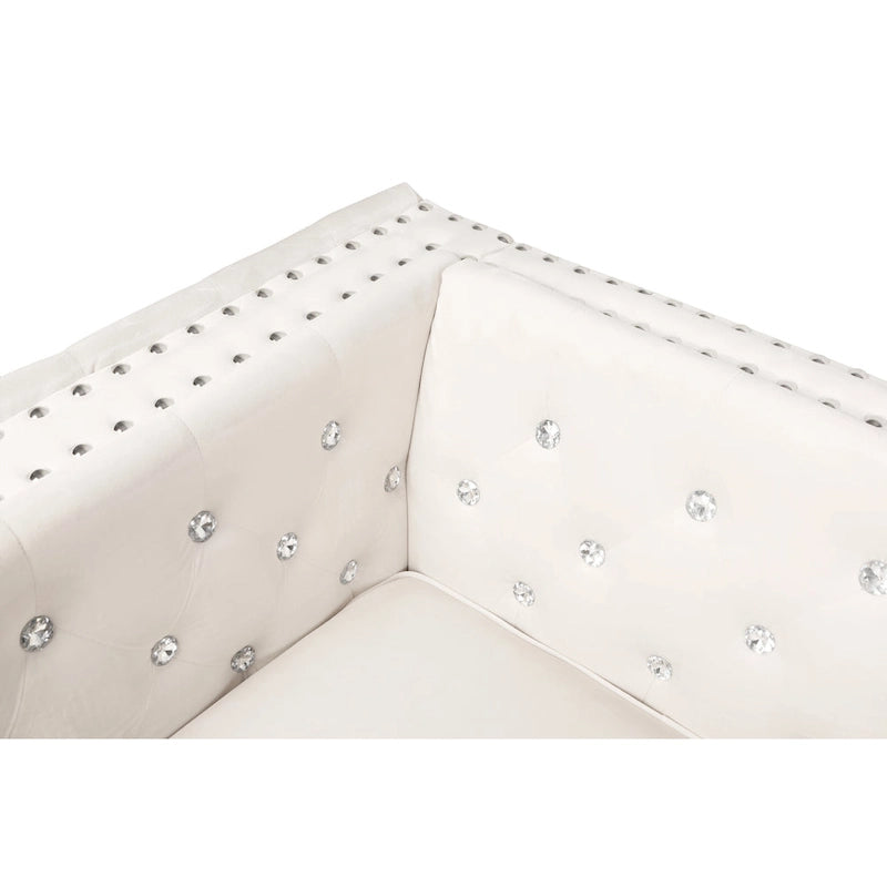 Divano 2 Posti con Braccioli Quadrati in Velluto Trapuntato Beige con Cuscini – Disponibile in 4 Colori