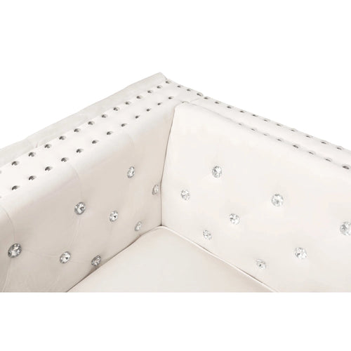 Divano 2 Posti con Braccioli Quadrati in Velluto Trapuntato Beige con Cuscini – Disponibile in 4 Colori