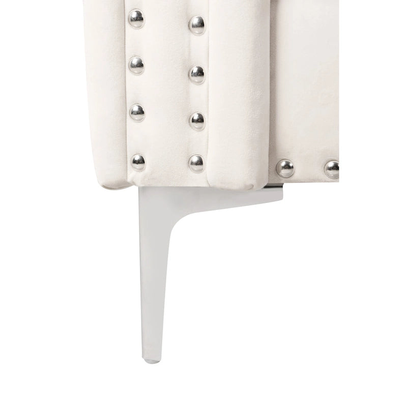 Divano 2 Posti con Braccioli Quadrati in Velluto Trapuntato Beige con Cuscini – Disponibile in 4 Colori