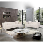 Divano 2 Posti con Braccioli Quadrati in Velluto Trapuntato Beige con Cuscini – Disponibile in 4 Colori