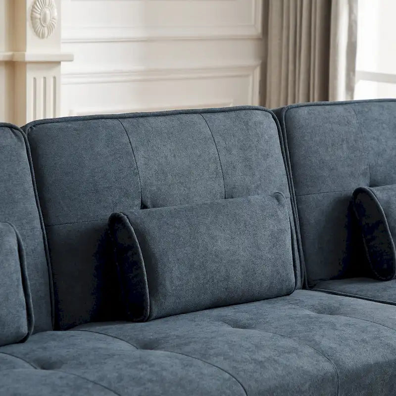 Divano 2 Posti con Braccioli Quadrati in Velluto Trapuntato Beige con Cuscini – Disponibile in 4 Colori
