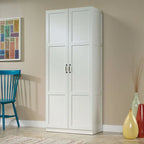 Armadio bianco a 4 ripiani con ante a pannello, 40,6 cm P x 76,2 cm L x 180,3 cm H