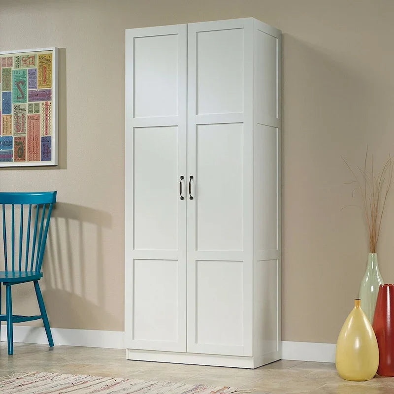 Armadio bianco a 4 ripiani con ante a pannello, 40,6 cm P x 76,2 cm L x 180,3 cm H