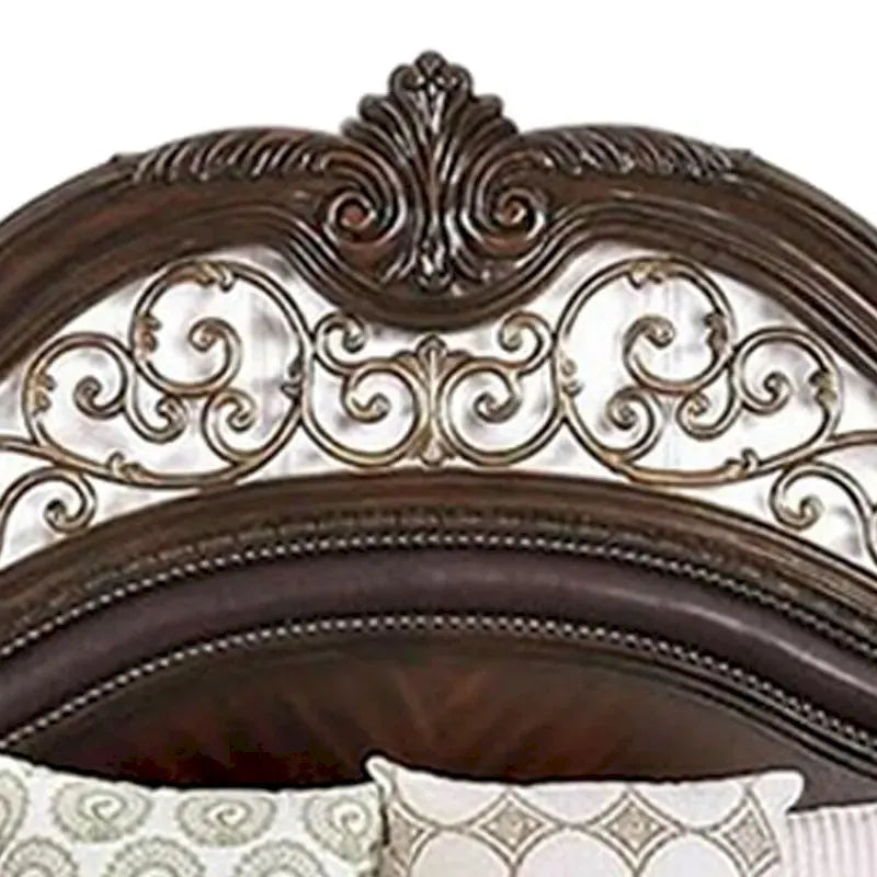 Struttura letto king marrone con testiera intagliata, singolo