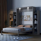 Letto a scomparsa matrimoniale bianco/grigio con mensole e luci a LED, 1 persona