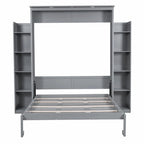 Letto a scomparsa matrimoniale bianco/grigio con mensole e luci a LED, 1 persona
