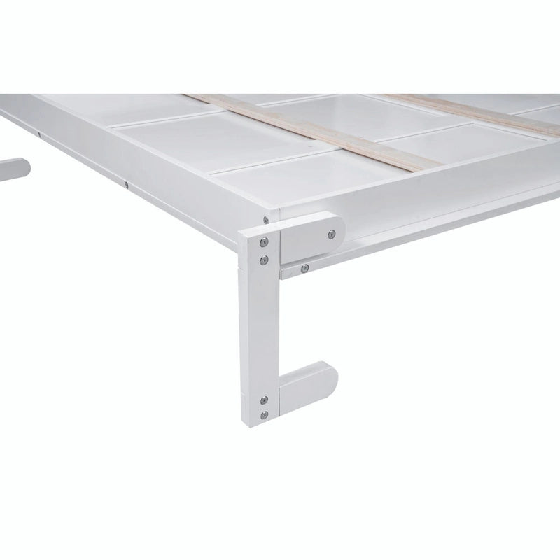 Letto a scomparsa matrimoniale bianco/grigio con mensole e luci a LED, 1 persona
