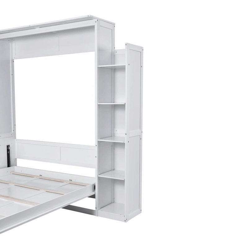 Letto a scomparsa matrimoniale bianco/grigio con mensole e luci a LED, 1 persona
